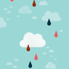 Clouds and raindrops (light teal) - large