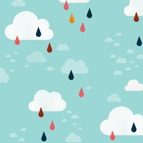 Clouds and raindrops (light teal) - Medium