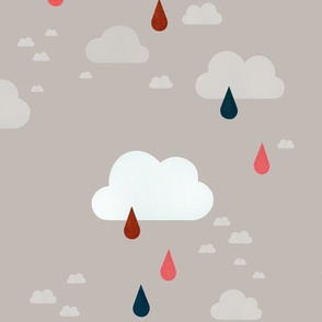 Clouds and raindrops (Light Grey) - Large