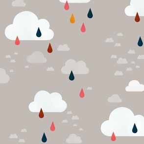 Clouds and raindrops (Light Grey) - Medium