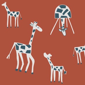 Tall Giraffes - Safari Animals Giraffe on Orange Rust 