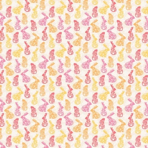 Floral Spring Bunnies in Coral, Peach, Pink, and Yellow - Small Scale