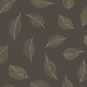Dark Green Woodland Forest Leaves Duotone Freehand Contour Lines in Lead Gray on Slate Black for Autumn and Fall