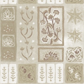 Garden tapestry - large scale neutral taupe