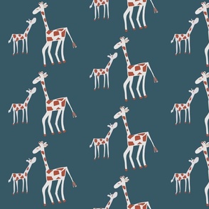 Giraffes Mom and Kid - Africa Safari Animal and Zoo Giraffes on Green - Jumbo Wallpaper & bedding