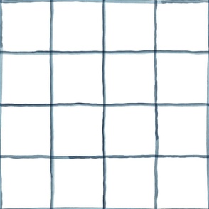 18" Blue gray watercolor windowpane grid