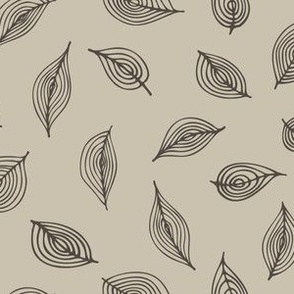 Woodland Forest Leaves Duotone Freehand Contour Lines in Slate Black on Oyster Grey for Autumn and Fall