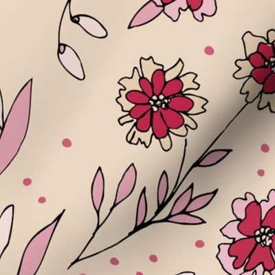 Hand Drawn Flowers - Half Block - Viva Magenta.