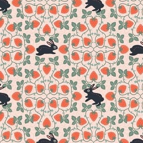 Strawberry field with black rabbits - small size