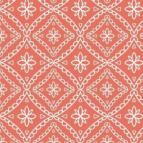 Rust Red Pink Simple Floral Damask