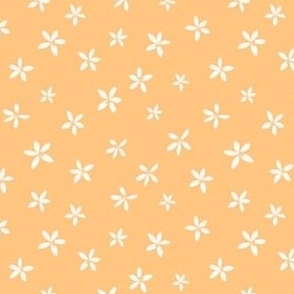 Ditsy White Star Flower Floral on Yellow Background