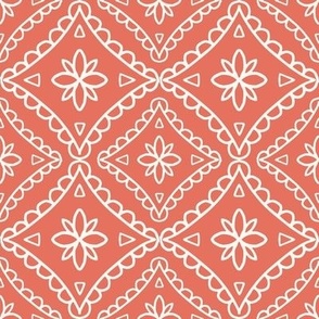 Rust Red Pink Simple Flower Damask