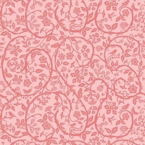 Monochromatic and Victorian style botanical pattern - pink ,coral , light pink .