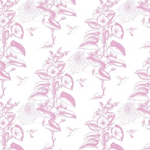Pastel Toile Botanical Print - white and pink.