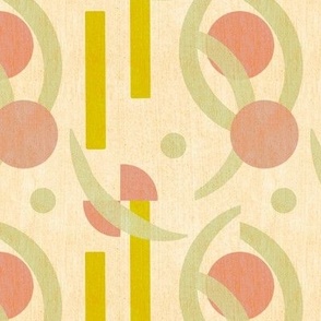 Summer Bold Mid century Modern linen effect textured abstract geometric 6” repeat summer yellow, orange and cream 