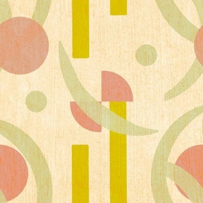 Summer Bold Mid century Modern linen effect textured abstract geometric 12” repeat summer yellow honeycomb , orange peach  and cream 