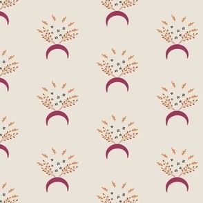 Eclectic Purple Moons and Plants on Beige Background