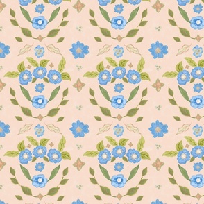 Painted Blue Floral, Peach Fabric, Garden Geometric, Blue Violets, Girls Bedroom