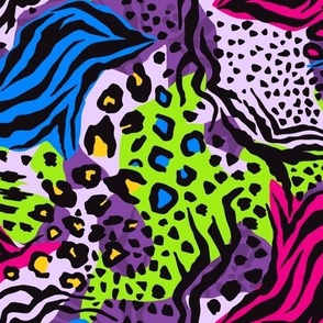 Abstract 90s Y2K Aesthetic Dolphin Zebra Cheetah Dopamine Room Decor Animal Print Pattern With Hot Pink Blue Purple And Green 