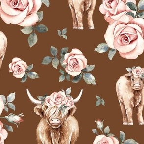 Large Scale / Rose Highland Cow / Clay Background