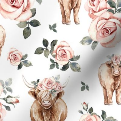 Large Scale / Rose Highland Cow / Off-White Background