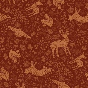 Cozy Winter Woodland Animals // burgundy red and terracotta