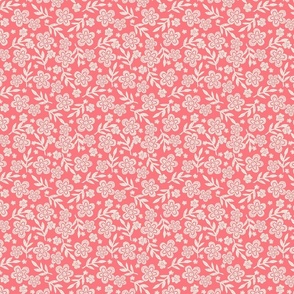 Cottagecore Ditzy Floral in Off White and Coral - Medium Scale
