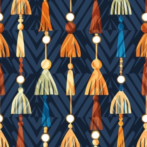 Mid Century Modern Tassels With Fringe- Chevron Diamond - Passementerie 