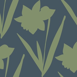 Daffodil pattern in greens flower silhouette