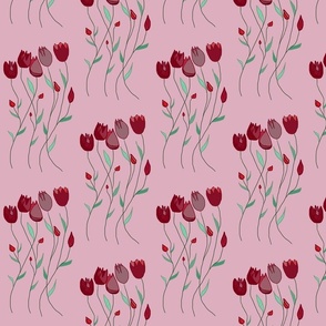 tulipes pourpres sur fond rose
