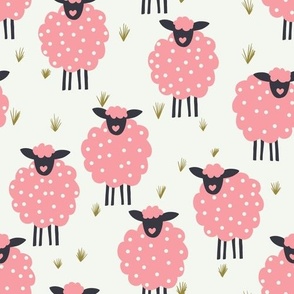 Free Range Pink Sheep on a  Light Background - Large