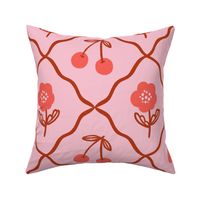 Cherries and Poppies -Coral and Terracotta - Large