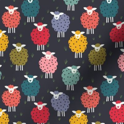 Free Range Rainbow Sheep on a Dark Background - Medium