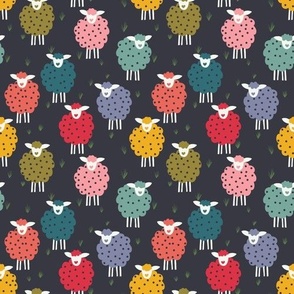 Free Range Rainbow Sheep on a Dark Background - Medium