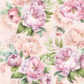 21" Watercolor Baby Girl Spring Flower Peonies Garden - blush, pink peach double layer