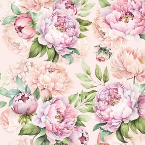21" Watercolor Baby Girl Spring Flower Peonies Garden - blush, pink peach 