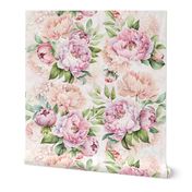 21" Watercolor Baby Girl Spring Flower Peonies Garden - blush, pink peach on white double layer