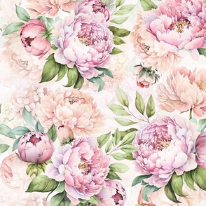 21" Watercolor Baby Girl Spring Flower Peonies Garden - blush, pink peach on white double layer