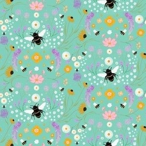 Bees & Flowers Teal