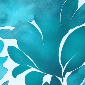 Abstract Watercolor Flower Pattern Light Teal Blue