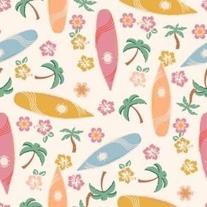 SMALL summer surf fabric - palm tree, hibiscus girls surfboard