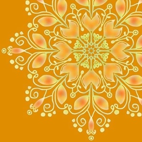  Folk Art Kaleidoscope Tulips Peach on Golden Brown