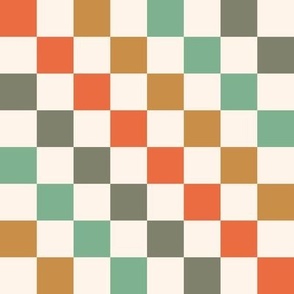 1" muted christmas checkerboard fabric - checker design