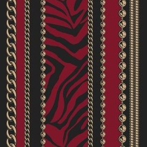 Animal Print and Gold Bead Stripe on Burgundy and Off-Black - Coordinate