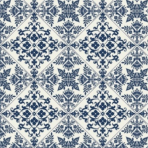 navy blue mediterranean Tiles in Blue on off-white / Alabaster - small scale