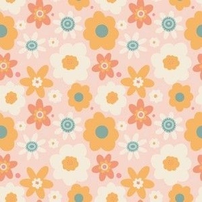 small 70s vintage retro floral in mustard yellow and blush pink