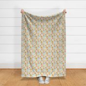 70s vintage retro floral in mustard yellow and aqua