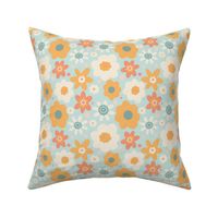 70s vintage retro floral in mustard yellow and aqua