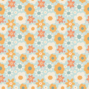 70s vintage retro floral in mustard yellow and aqua