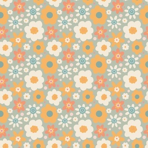 70s vintage retro floral in mustard yellow and sage green